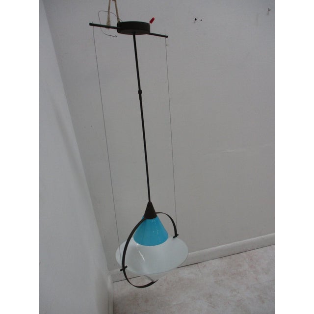 Postmodern Vintage Italian postmodern Tension Glass Hanging Pendant Chandelier For Sale - Image 3 of 9