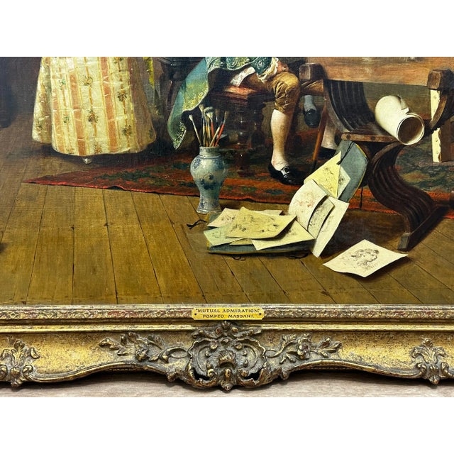 19th Century Italian Genre Mutual Admiration Oil Painting by Pompeo Massani For Sale - Image 10 of 12