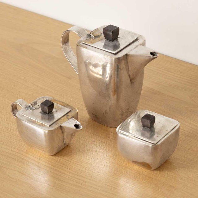 1930s 1930s French Art Deco Silverplate Tea Set- 3 Pieces For Sale - Image 5 of 11