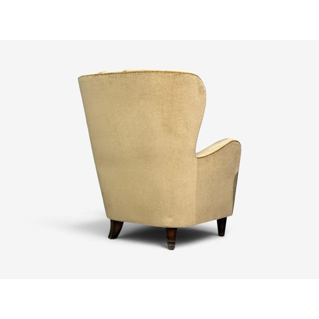 Finnish Modern, Wingback Chairs, Beige Velvet, Wood, Finland, 1950s For Sale - Image 12 of 12