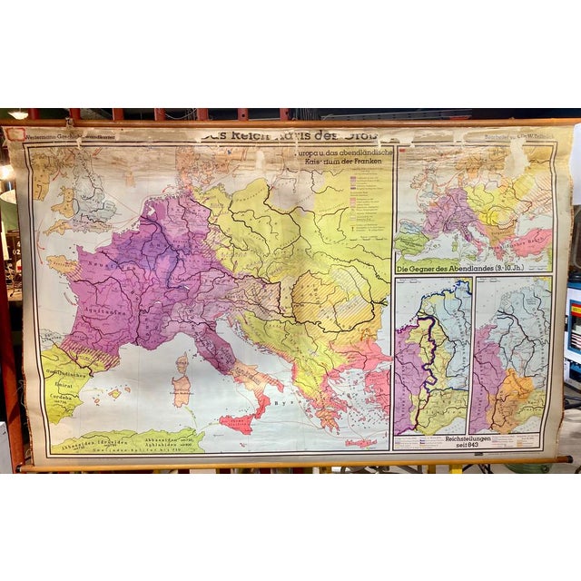 German Fabric, Paper & Pine Map, 1950s For Sale - Image 16 of 16