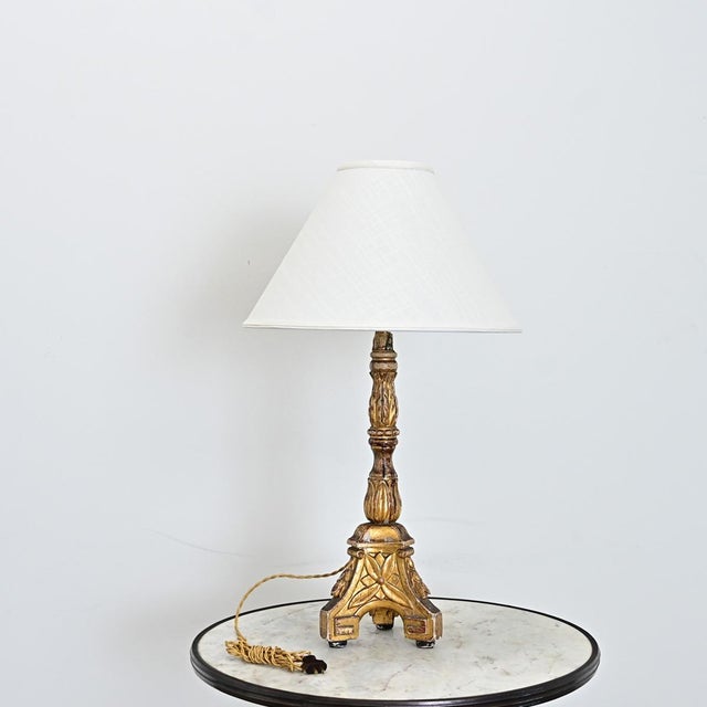 19th Century Italian Giltwood Candlestick Table Lamp For Sale - Image 9 of 11