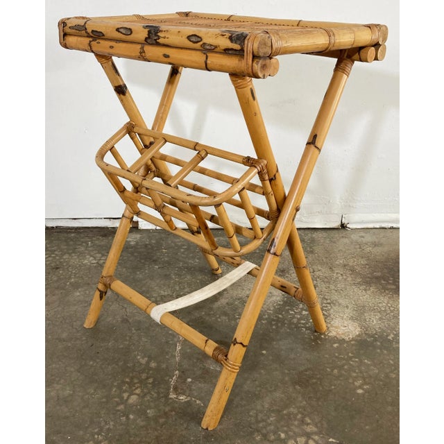 Brown Vintage Bamboo Collapsible Butler Table With Wine Storage For Sale - Image 8 of 11