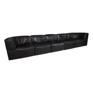 DS-15 Modular Sofa in Black Buffalo Leather from De Sede, 1970s For Sale