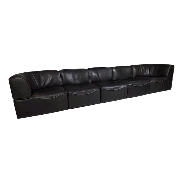 DS-15 Modular Sofa in Black Buffalo Leather from De Sede, 1970s For Sale