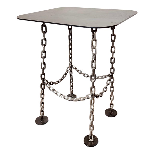 Brutalist Chain Link Steel Side Table For Sale