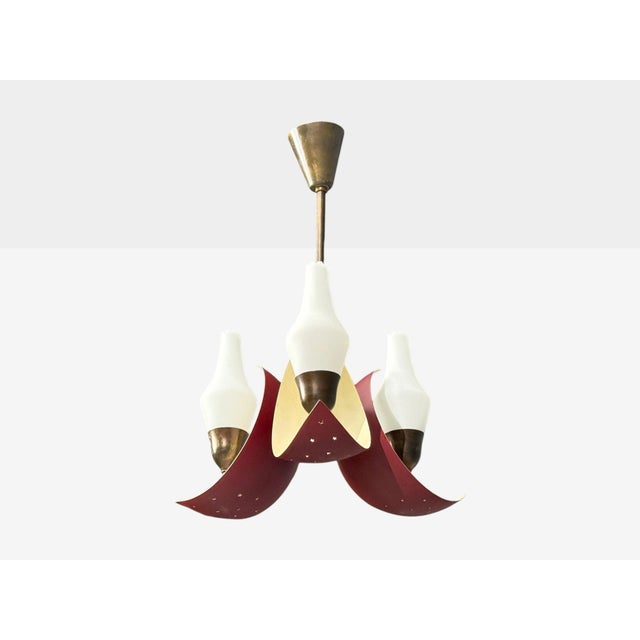 1950s Bent Karlby, Pendant Light, Brass, Red Lacquered Metal, Glass For Sale In New York - Image 6 of 11