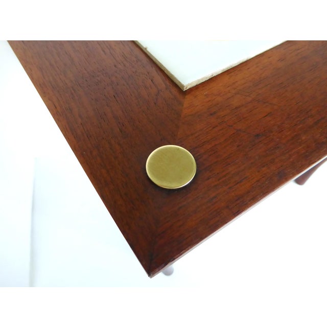 Orange Attributed Georges Briard Mid Century Modern Small Wood Side Table W. Tile Top. C. 1969 For Sale - Image 8 of 16