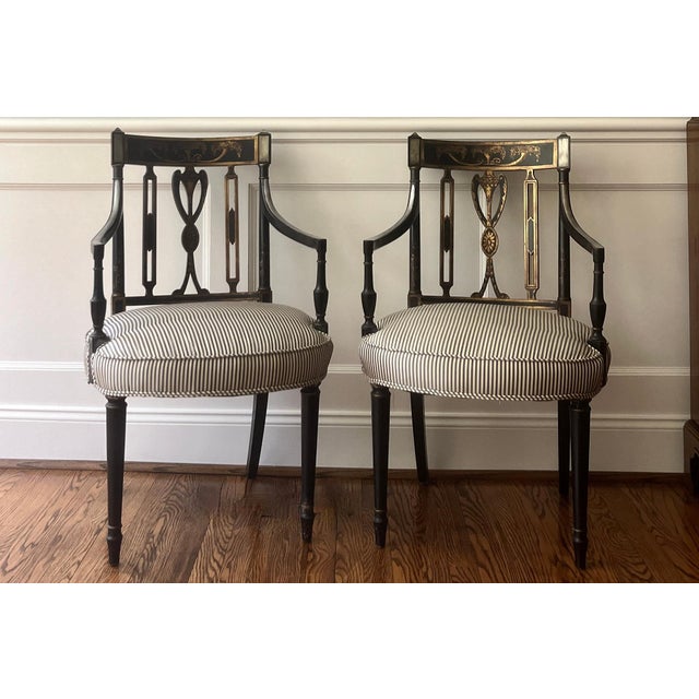 Traditional Mid 20th Century Federal Style Arm Chairs, a Pair For Sale - Image 3 of 11