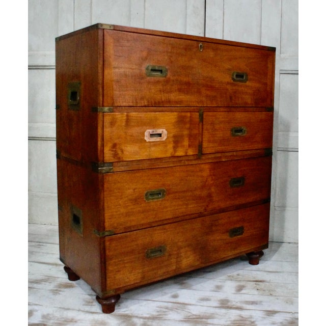 1940s Vintage Campaign Teak Secretaire, 1940s For Sale - Image 5 of 10