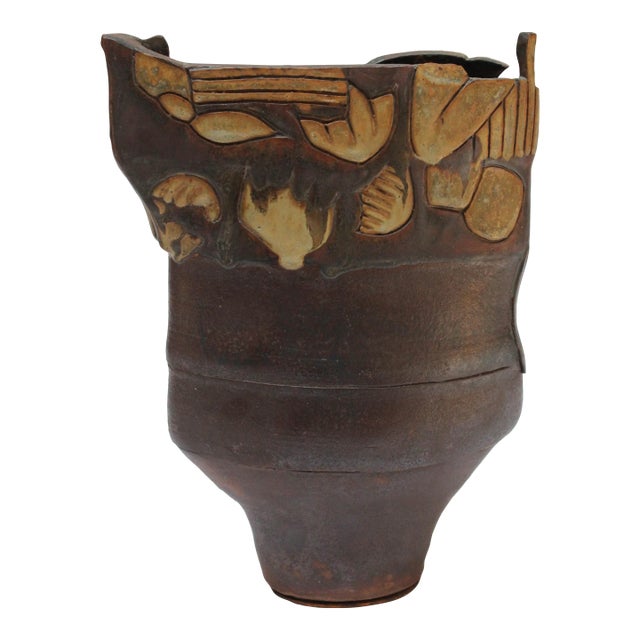 Vintage Studio Stoneware Sculptural Vase For Sale