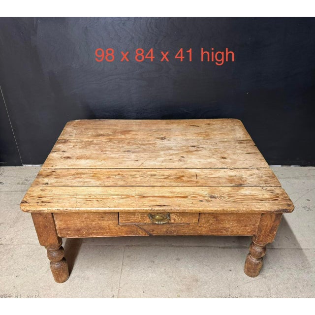 Wood Vintage Rustic Pine Coffee Table, 1925 For Sale - Image 7 of 9