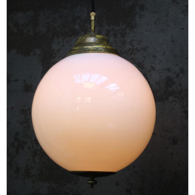 Vintage Pendant Lamp in White Opaline Glass and Brass For Sale - Image 5 of 7