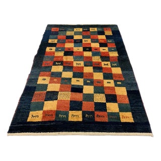 Vintage Handwoven Blue & Red Rug For Sale