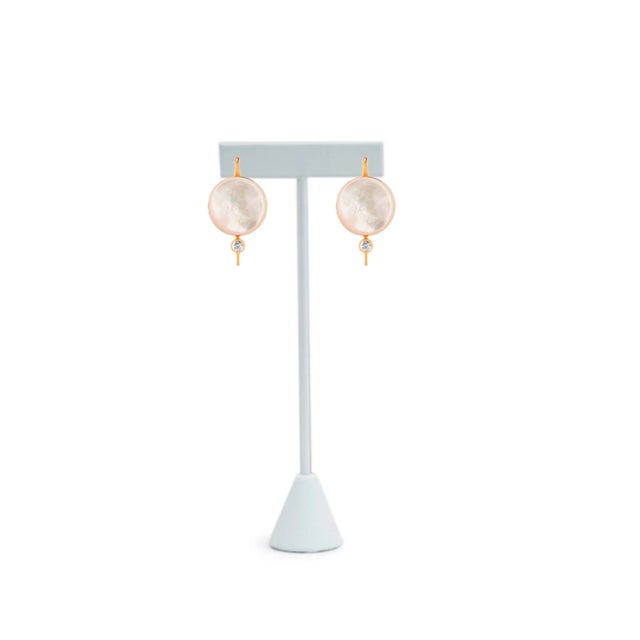 Modern White Mother of Pearl Shell Earrings With Moissanite - 2 Pieces For Sale - Image 3 of 7