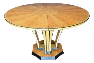 Italian Art Deco Inlaid Satinwood and Ebonized Round Table, Circa 1930's.