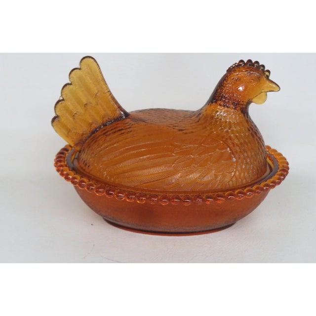 Indiana Glass Amber Hen on Nest Covered Candy Dish With Beaded Rim 4921b For Sale - Image 10 of 15