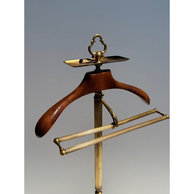 Metal 1970s Italian Brass and Wood Valet Stand For Sale - Image 7 of 11
