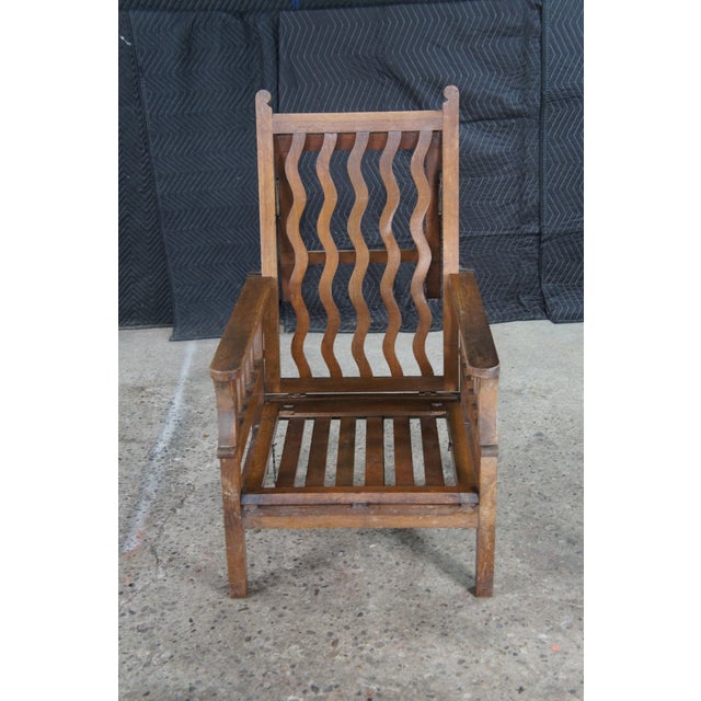 Rare Antique Arts & Crafts Oak "Hollins" Convertible Couch Chair Chaise Lounge For Sale - Image 10 of 13