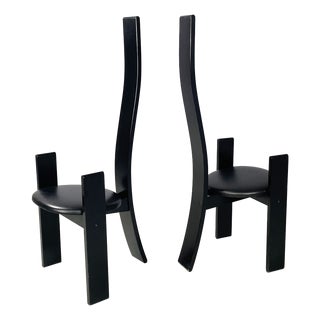 Modern Italian Black Wood and Leather Chairs Golem attributed to Vico Magistretti for Poggi, 1970s, Set of 2 For Sale