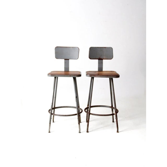 Mid Century Industrial Stools Pair For Sale - Image 6 of 13