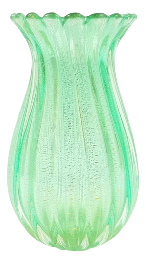 Mid-Century Modern Ribbed Murano Glass Vase with Gold Inclusions by Archimede Seguso for Seguso Vetri Darte, Italy, 1950s