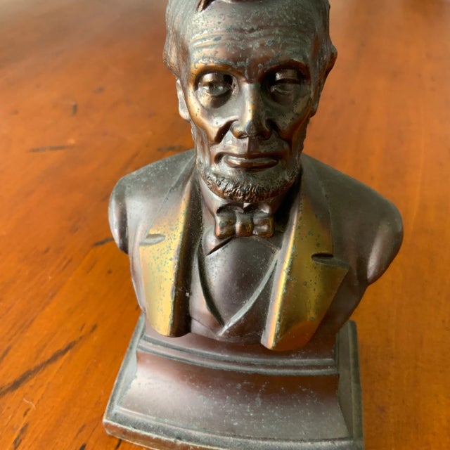 Campaign Mid 20th Century Small Bronze Bust/Paper Weight of Abraham Lincoln For Sale - Image 3 of 8