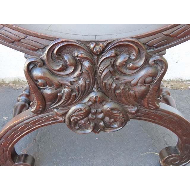 Late 1800s Gothic Heavy Hand Carved Throne His and Hers Curule Chairs 6570d For Sale - Image 14 of 18