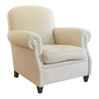 Custom Made Beige Linen Club Chair For Sale