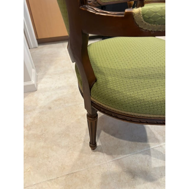 Mid 20th Century Three Carved Frame Upholstered Dining Arm Chairs For Sale - Image 10 of 18