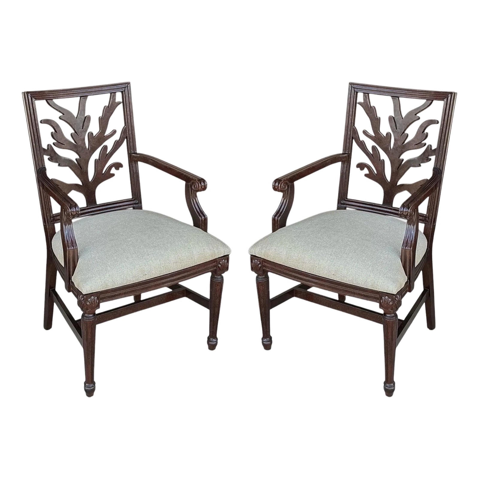 1980s Faux Tortoise Bergere Chairs W/ Coral Form Backs & Carved Shells ...