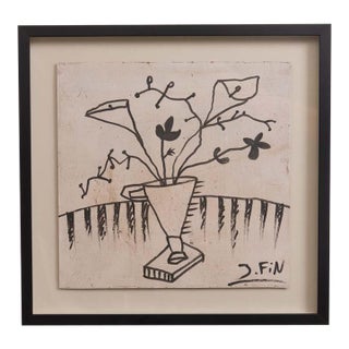 1950s Original Still Life With Flowers Drawing by José Fin, Signed For Sale