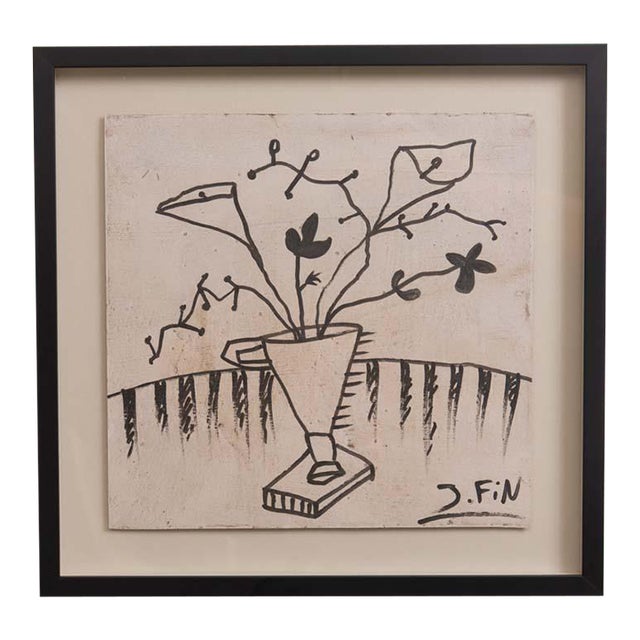 1950s Original Still Life With Flowers Drawing by José Fin, Signed For Sale