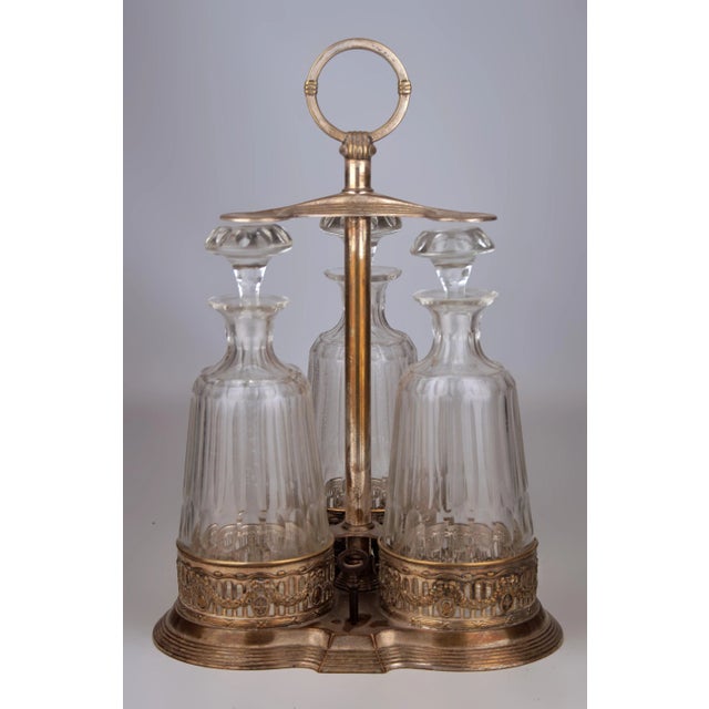 Art Nouveau Jugendstil/Art Nouveau Set of Silver Tantalus and Three Glass Decanters With Stoppers by German Company Württembergische Metallwarenfabrik (Wmf) For Sale - Image 3 of 12