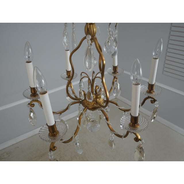 French Vintage French Crystal and Bronze Six-Arm Ceiling Chandelier For Sale - Image 3 of 7