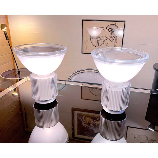 Late 20th Century Pair of Massimo Vignelli for IGuzzini Table Lamps, Lucite Metal, Italy 1990 For Sale - Image 5 of 12