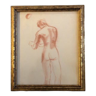 1940’s Original Vintage Male Nude Sepia Drawing Framed For Sale