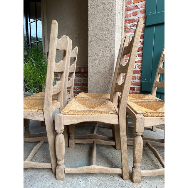 Set 6 Vintage French Ladder Back Dining Chairs Rush Seat Bleached Oak Farmhouse For Sale - Image 10 of 18