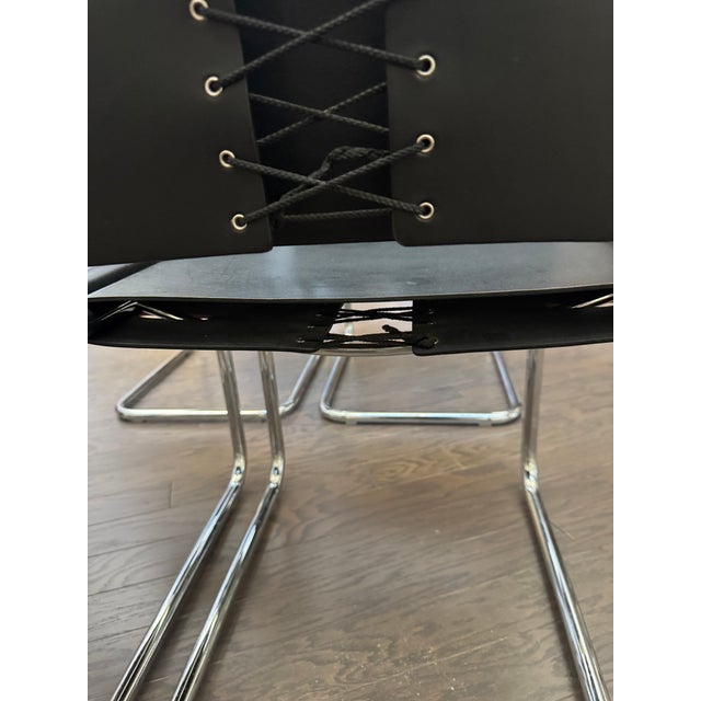 Mid-Century Modern B33 Attribtued to Marcel Breuer Black Leather Dining Chairs - Manufactured by Knoll September 1999 For Sale - Image 3 of 8