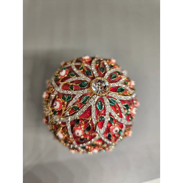 Vintage Keren Kopal Red Roses Faberge Trinket Crystal and Cliosenne Egg and Swarovski Crystal Tree, gold and silver plated