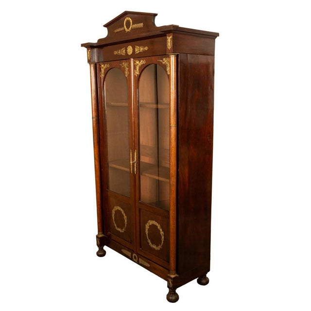 Antique French Empire Mahogany Ormolu Bookcase Bibliotheque Display Cabinet 1810 For Sale - Image 10 of 16