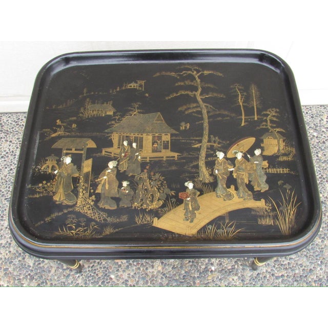 Chinoiserie English Chinoiserie Paper Mache Tray Table or Coffee Table For Sale - Image 3 of 18