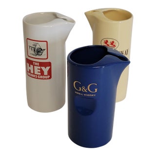 Vintage Pub Advertising Pitchers – Whyte & Mackay, Nikka Whisky & Hey Drinks Group – Barware Set of 3 For Sale