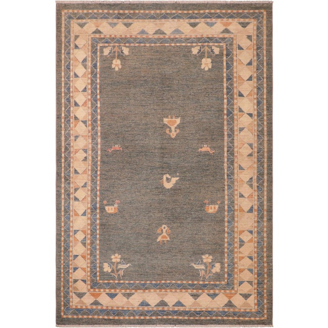 1990s Shabby Chic Gabbeh Blue/Orange Wool Rug - 6'0" X 8'10" For Sale - Image 10 of 10