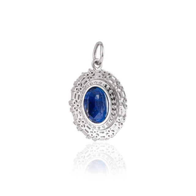 Natural 2.78ct Blue Sapphire & Diamond Cluster Art Deco Pendant in 14k Gold For Sale - Image 9 of 15