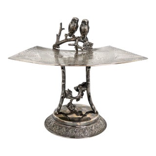 Victorian Silverplate Card Receiver Owls Derby Circa 1882 For Sale