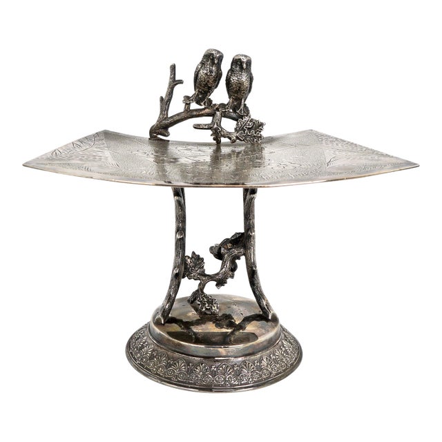 Victorian Silverplate Card Receiver Owls Derby Circa 1882 For Sale