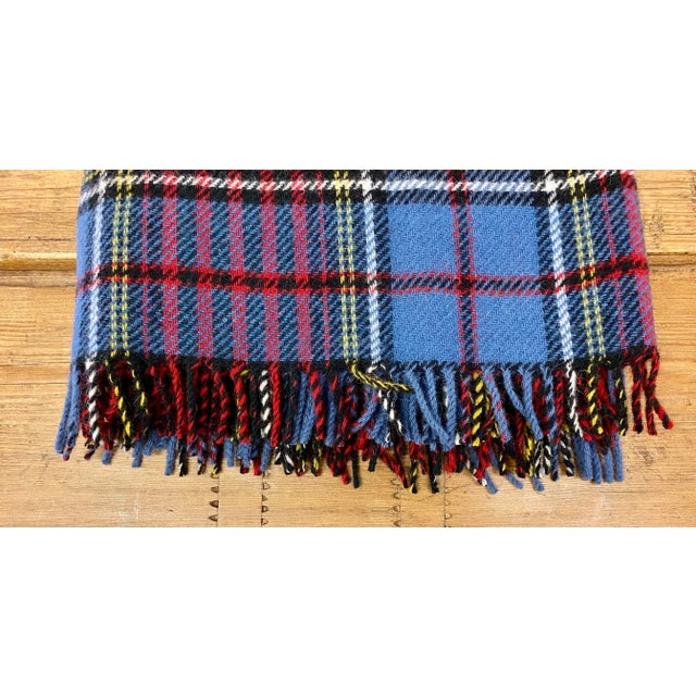 Merino Lambswool Knee Rug / Blanket in a Colorful Blue Plaid Pattern- Made in England For Sale - Image 4 of 11