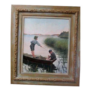 Original Antique/Vintage Signed Oil on Canvas by Listed European Artist- "A Summer Afternoon"