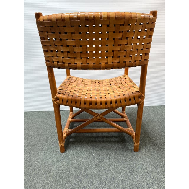 Late 20th Century In the Style of McGuire Lattice Leather Strip Safari Chair For Sale - Image 5 of 12
